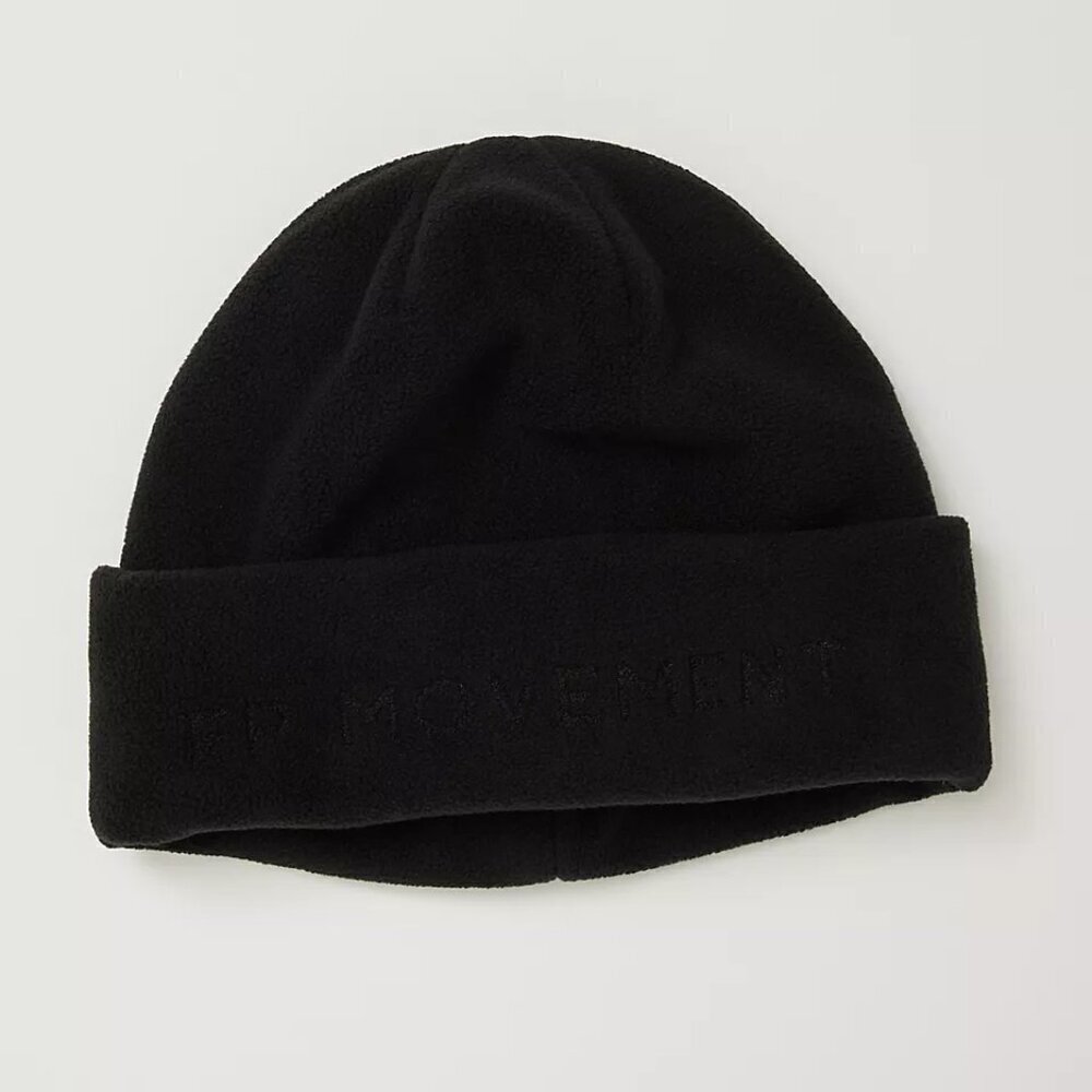 NWT FP Movement Flat Out Black Cuffed Logo Beanie